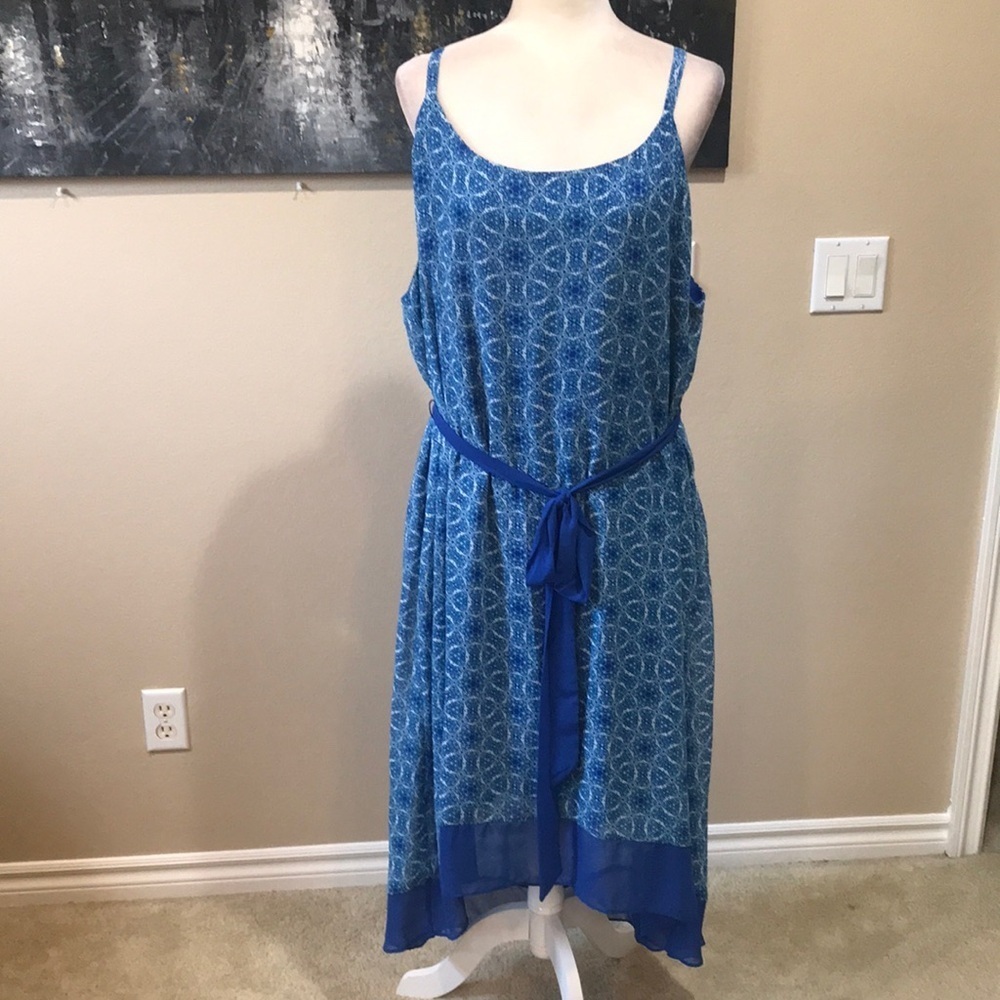 Lane Bryant Blue Floral Sheer Maxi Dress w/Hi-Low Hem Adjustable Tie Belt-22/24
